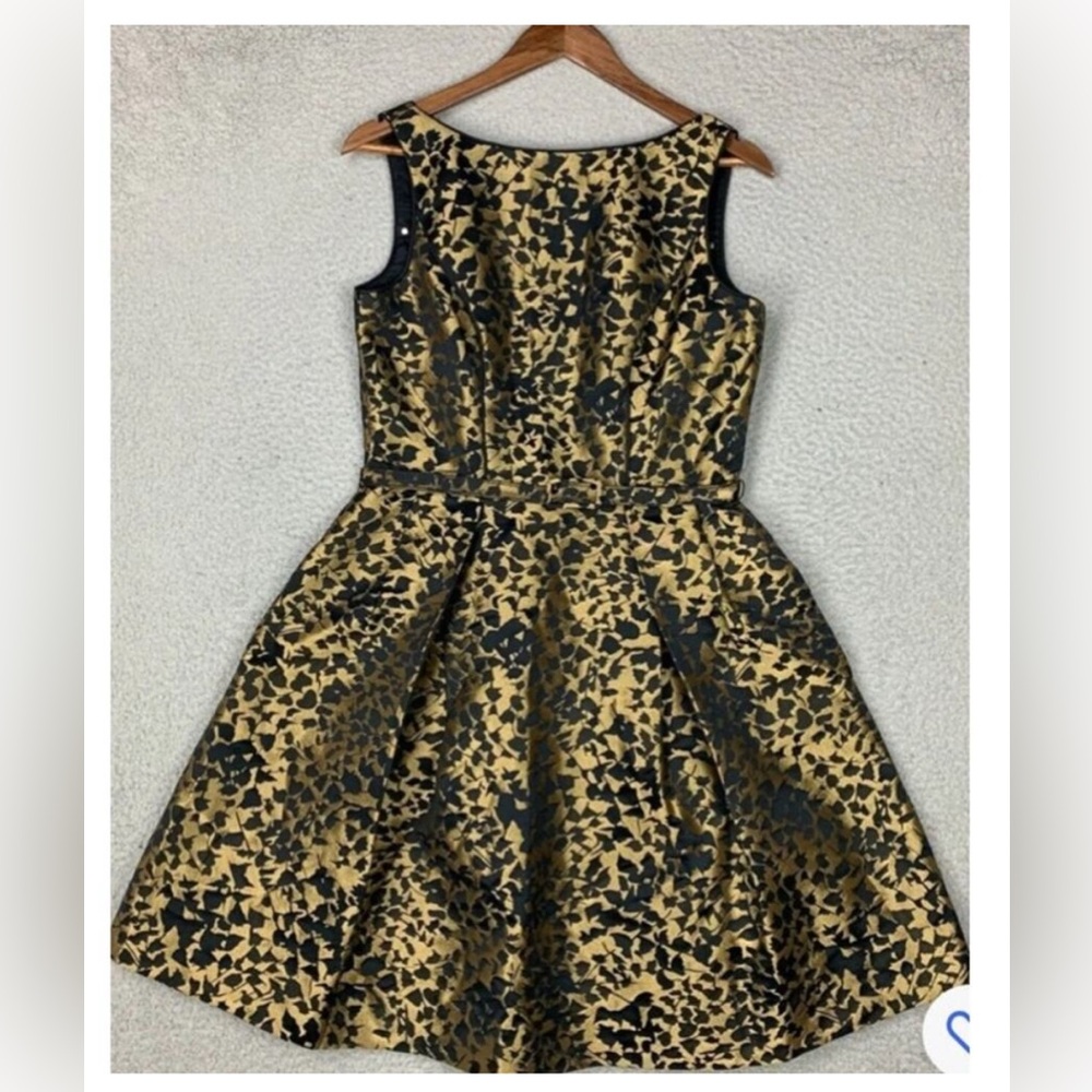 THEIA Black & Gold Floral Silk Cocktail Dress